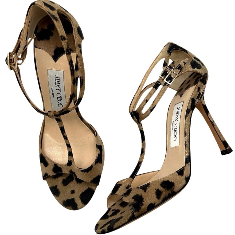 Jimmy Choo Vintage Leopard T-Strap Heels Pumps EU 37 New Pinup Rockabilly